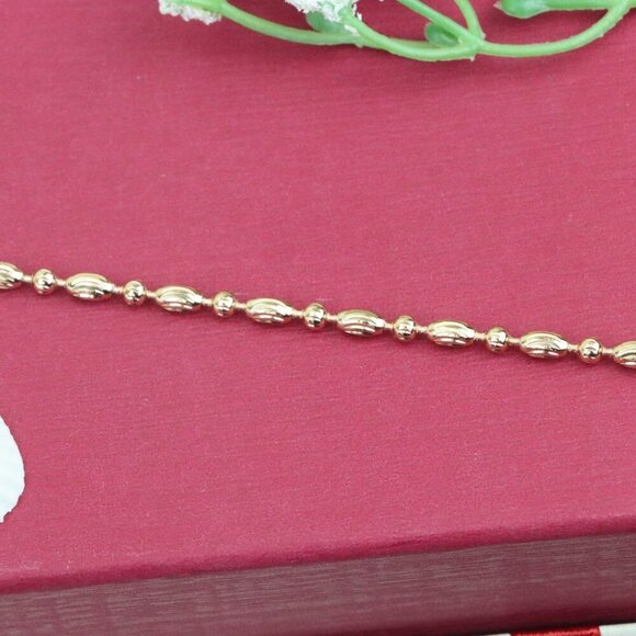 "Elegant Rose Gold Textured Oval Bead Bracelet with Chain Extender, XPBL1140 - Picture 9 of 12